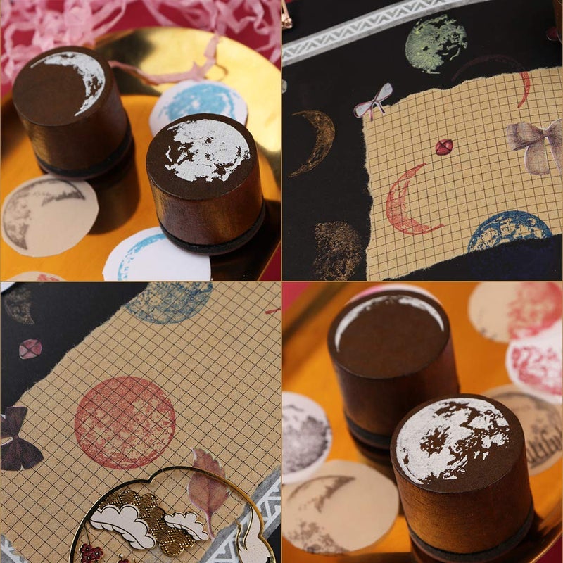 Dizdkizd 7 Pieces Phases of The Moon Wooden Rubber Stamps, Decorative Mounted Rubber Stamp Set for DIY Craft, Letters Diary and Scrapbooking - Image 4
